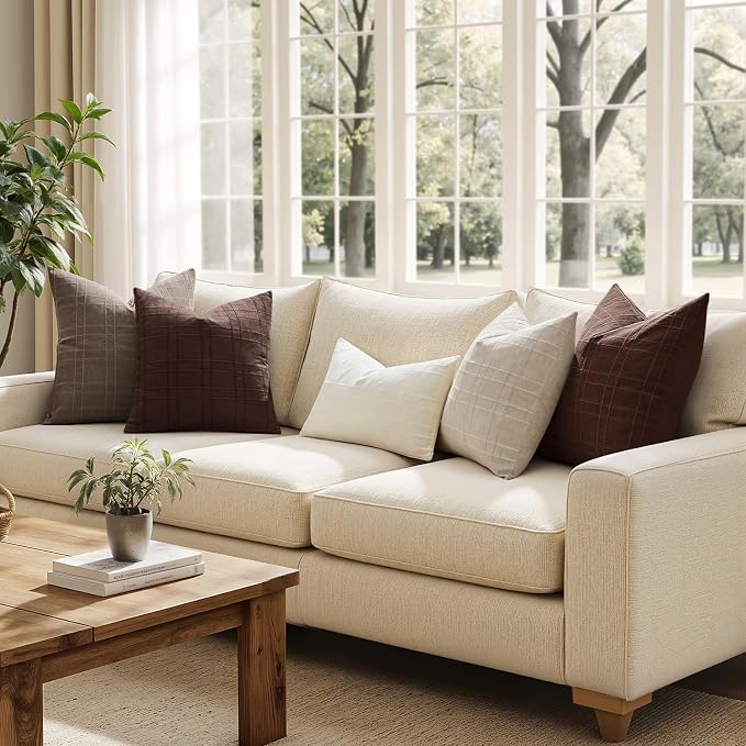 MIULEE Decorative Linen Check Throw Pillow Covers Neutral Farmhouse Vintage - Image 4