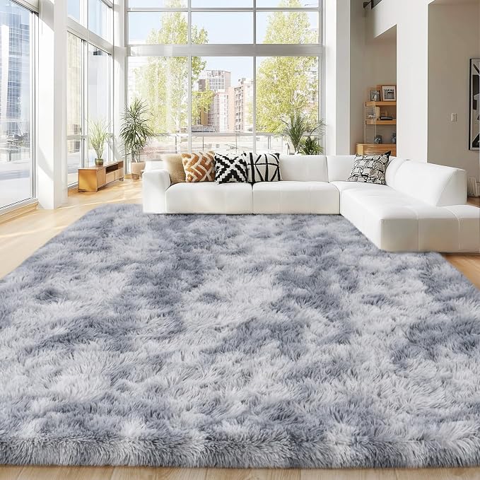 8x10 Area Rugs for Living Room Bedroom, Ultra Soft Fluffy Tie-Dye Silver Grey - Image 6