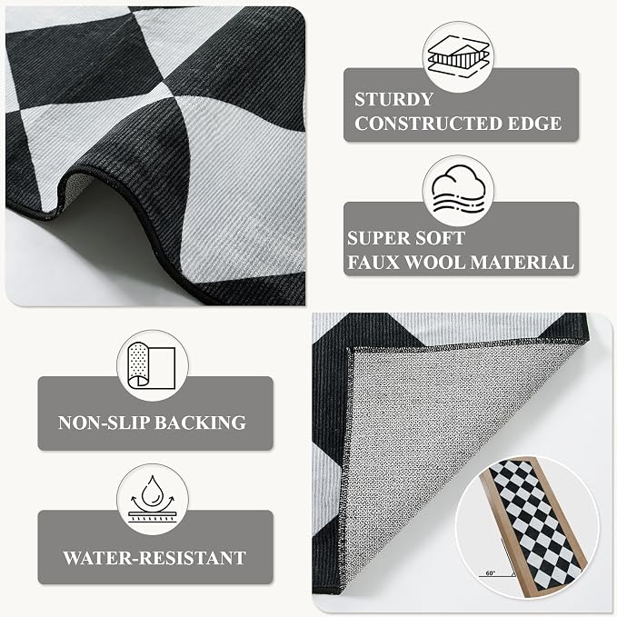 Beeiva Checkered Print Black Bathroom Runner Rug 2x6, Washable Ultra Thin Non - Image 6