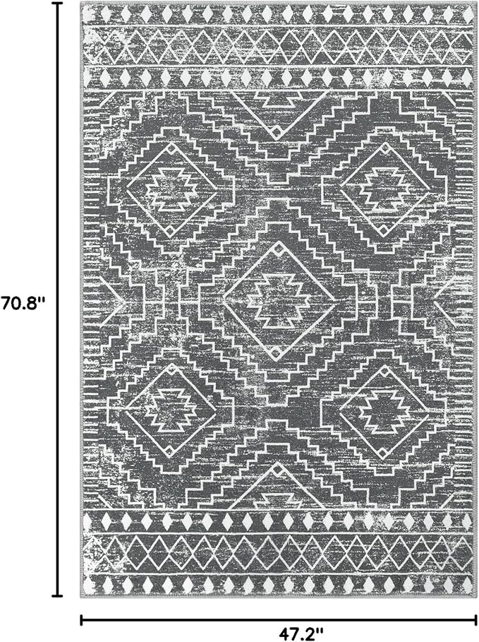 Wonnitar Moroccan 4x6 Area Rug, Washable Dark Gray Living Room Rug, Non-Slip - Image 2