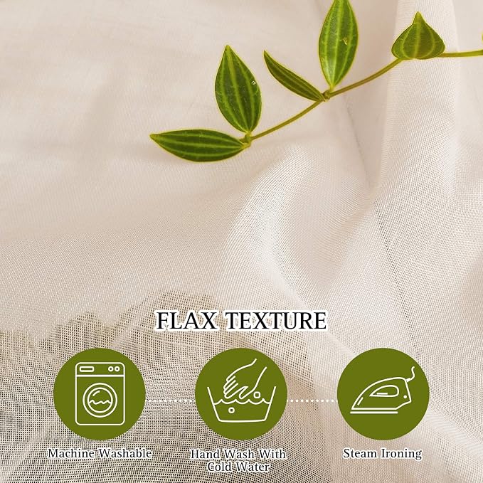 NICETOWN Semi Sheer Beige Curtains 84 inches Long, Grommet Retro Linen Curtains - Image 4
