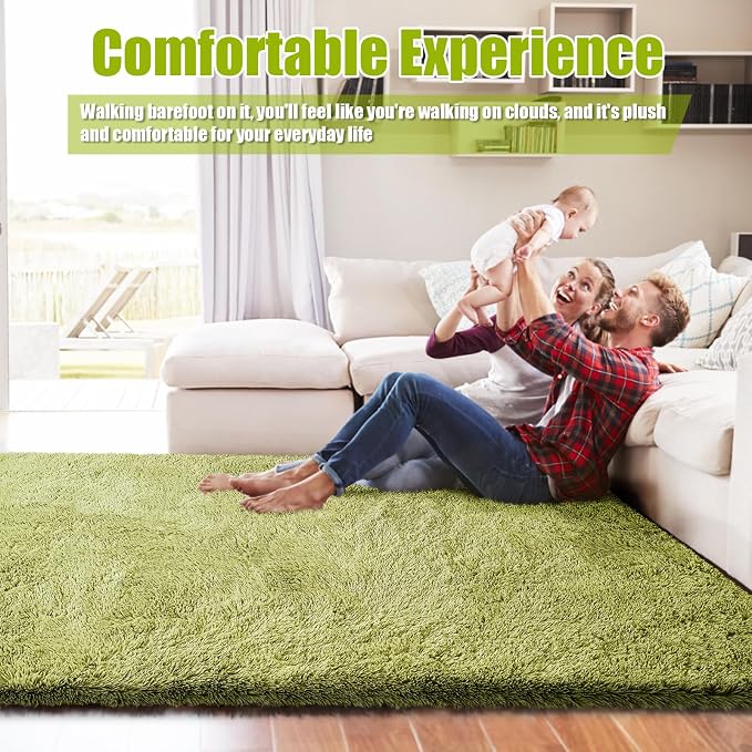 8x10 Fluffy Area Rugs for Living Room, Shag Area Rug for Bedroom, Grass Green - Image 5