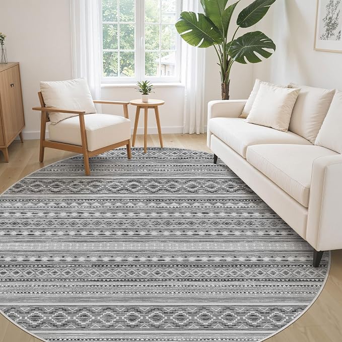 cotiled 8x8 Round Area Rug Living Room: Washable Boho Rugs - Image 3