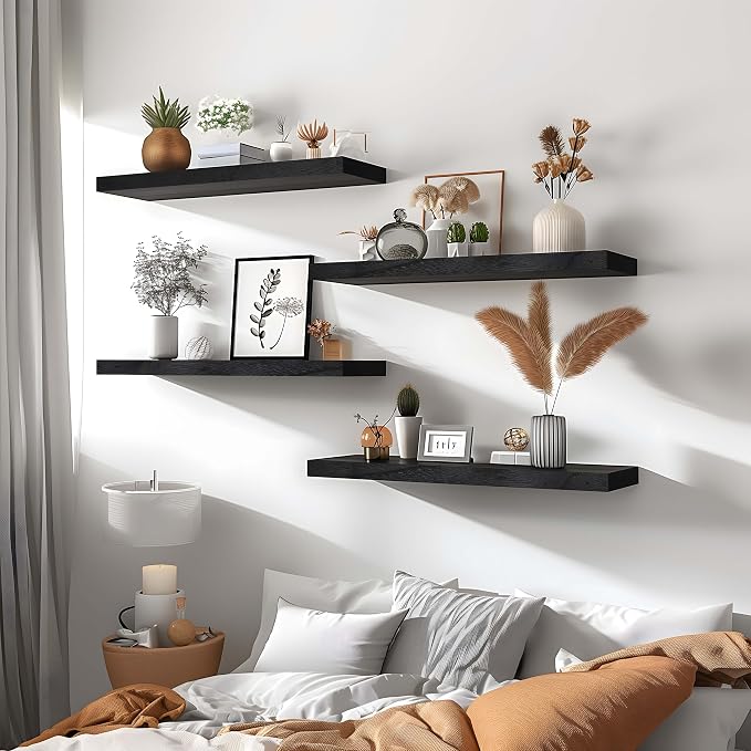 GXYAWPJ Black Wood Floating Shelves - Image 4