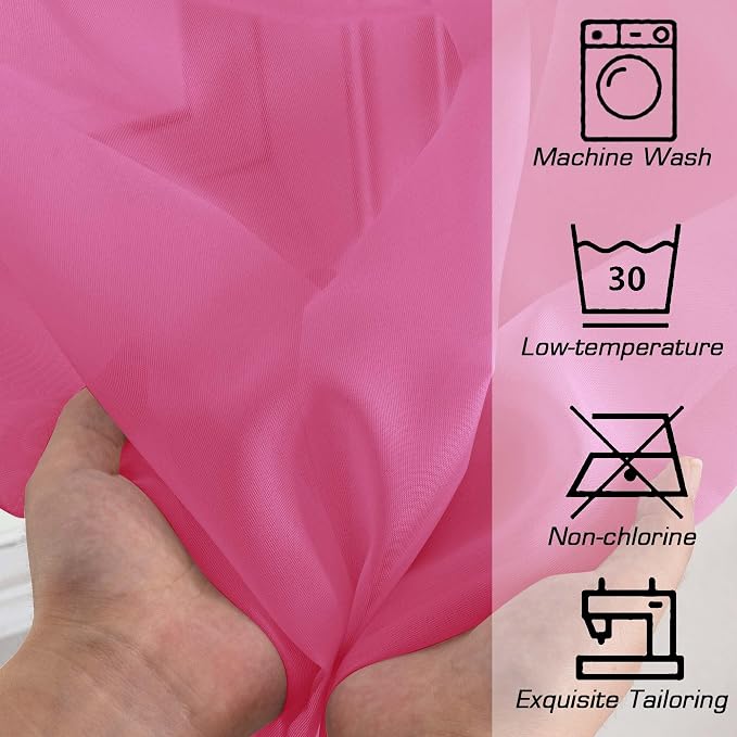 OWENIE Short Hot Pink Sheer Curtains 30 Inch Length 2 Panels Set, Kitchen - Image 5