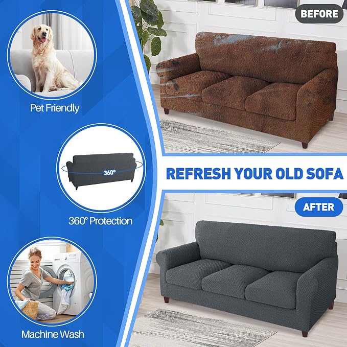 MAXIJIN 4 Piece Couch Covers for 3 Cushion Couch Super Stretch Non Slip Couch - Image 5