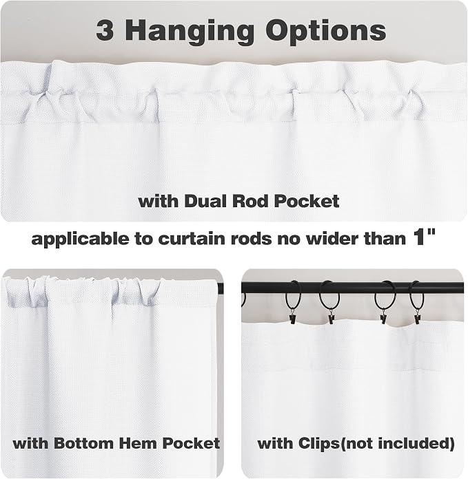 Chyhomenyc White Curtains 108 Inch Length 2 Panels Set, Faux Linen Textured - Image 4