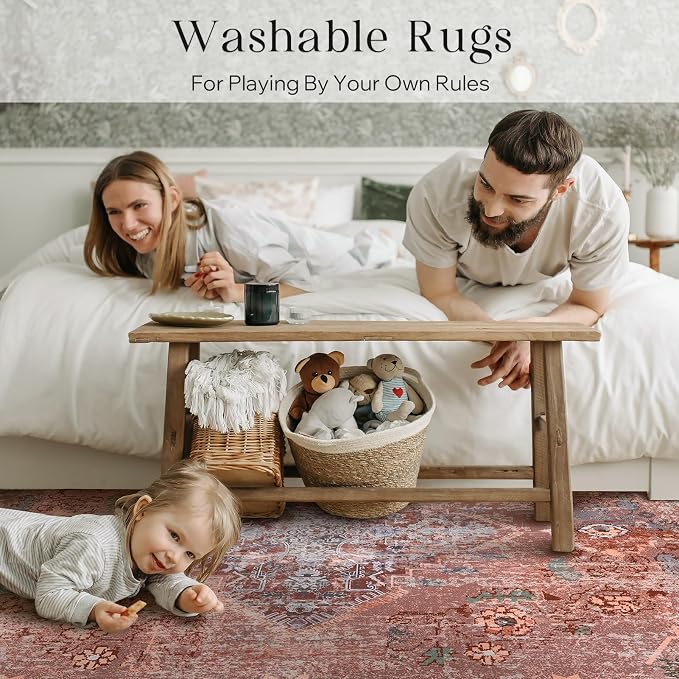 Phantoscope Washable Area Rug 6'x9' Non-Slip, Vintage Neutral Fall Rugs - Image 9