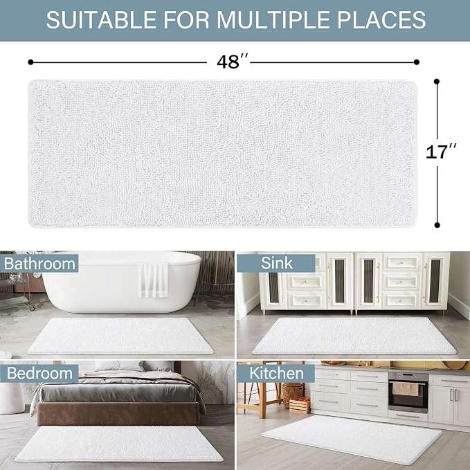 LOCHAS Luxury Bathroom Rug Shaggy Bath Mat 48 x 17 Inch, Washable Non Slip Bath - Image 2