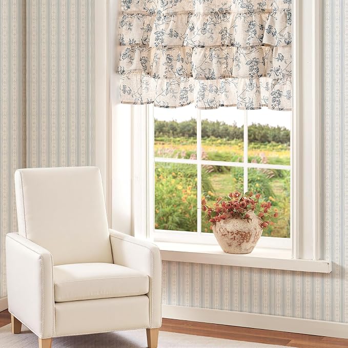 jinchan Ruffled Floral Valance Curtain Shabbychic Linen Window Valance 18 Inch - Image 3