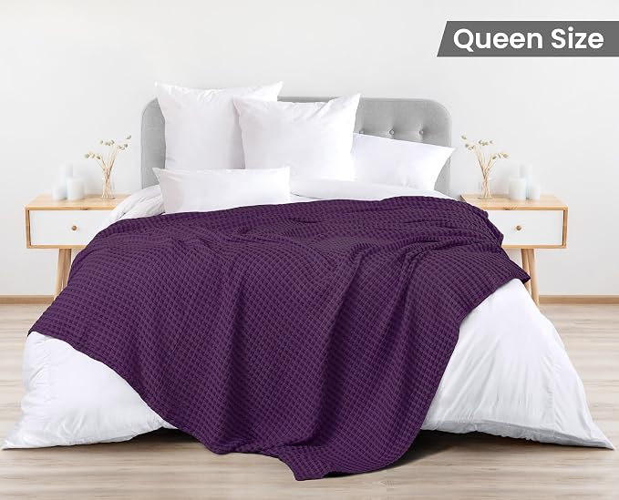 Utopia Bedding Plum 100% Cotton Waffle Blanket 300 GSM Soft Lightweight - Image 2