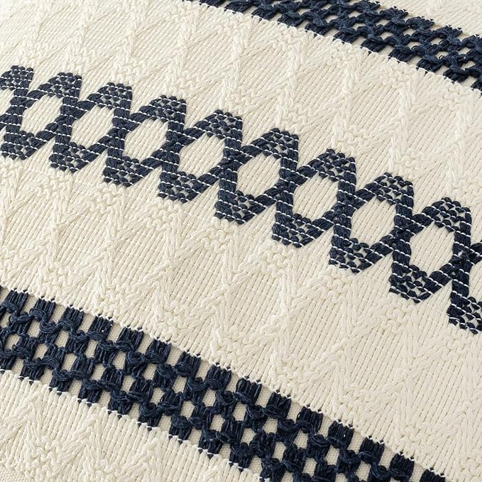 MIULEE Set of 2 Navy Blue Boho Decorative Lumbar Pillow Covers 12x20 Inch - Image 4