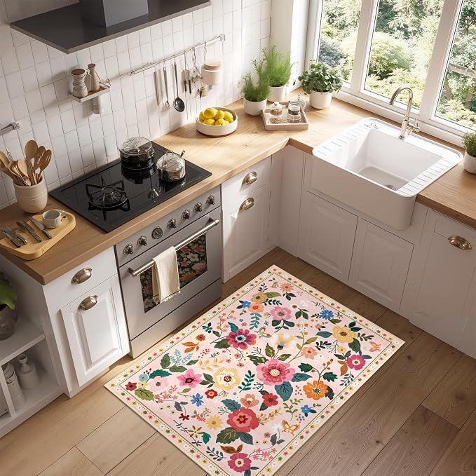 RELEANY Floral Nursery 2x3 Area Rugs Washable Print Boho Cute Carpet Non Slip - Image 9