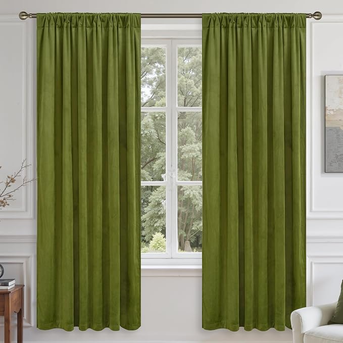 LAMIT Moss Green Velvet Blackout Curtains 72 Inch, Vintage Thermal Insulated - Image 2