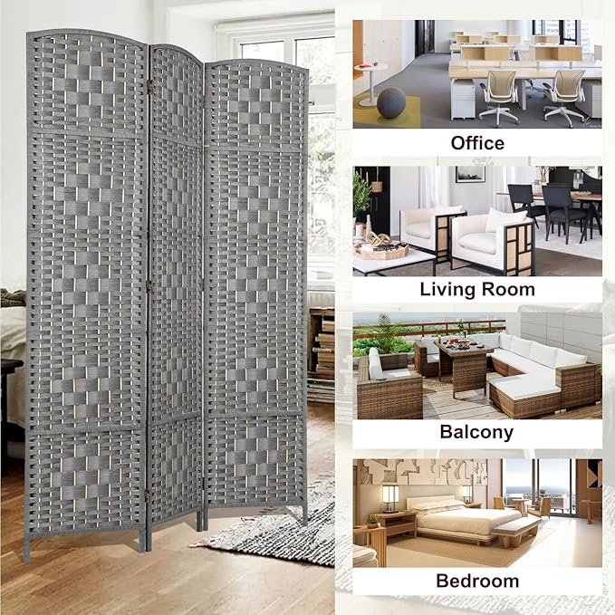 Rose Home Fashion Room Divider 5.6 ft.Tall-15.7" Wide Weave Fiber 3 Panels Room - Image 6