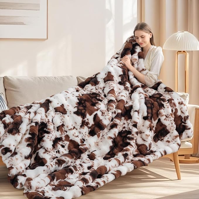 Touchat Cow Print Blanket for Couch, Faux Fur Throw Blanket, Super Heavy Warm - Image 5