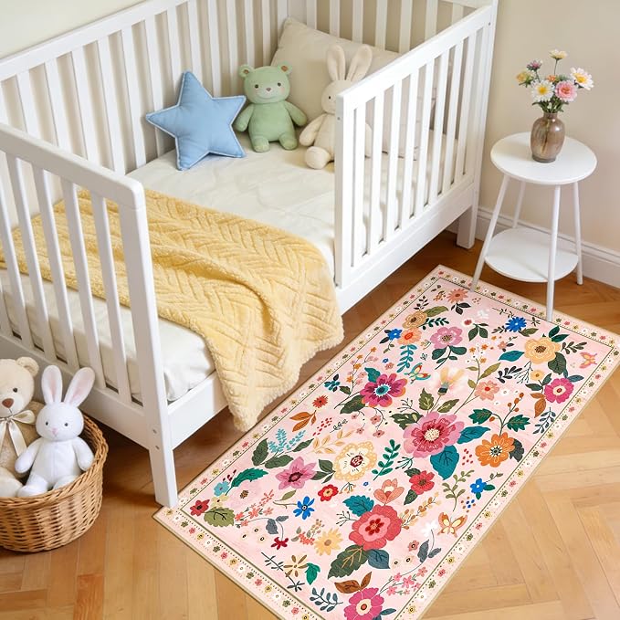 RELEANY Floral Nursery 2x4 Area Rugs Washable Print Boho Cute Carpet Non Slip - Image 3