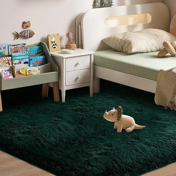 Green Area Rug for Living Room: 6x9 Fluffy Shag Carpet-Modern Fuzzy Furry Plush - Image 4
