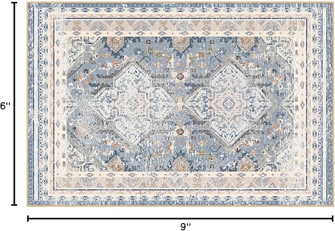 Phantoscope Washable Area Rug 6'x9' Non-Slip, Vintage Neutral Rugs - Image 2