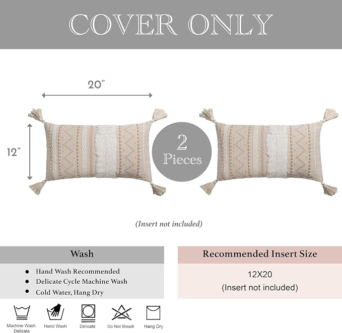 BlissBlush Decorative Lumbar Throw Pillow Covers 12x20 Combo Set of 2 Cream - Image 7
