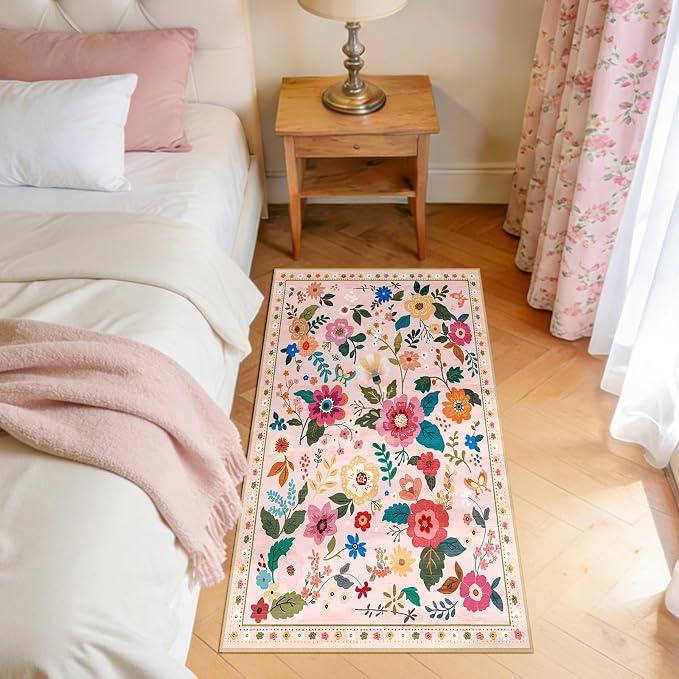 RELEANY Floral Nursery 2x4 Area Rugs Washable Print Boho Cute Carpet Non Slip - Image 2