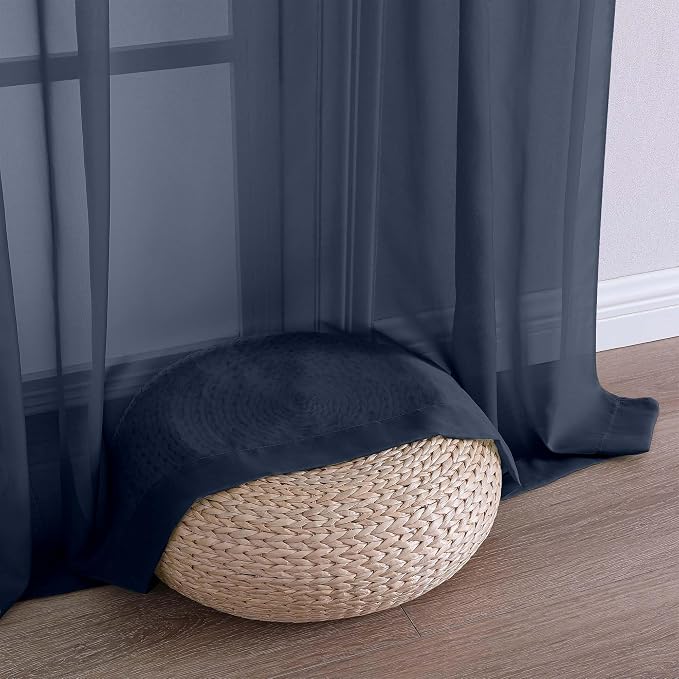 OWENIE Sheer Navy Blue Curtains, Sheer Curtains 63 inch Length 2 Panels Set - Image 8