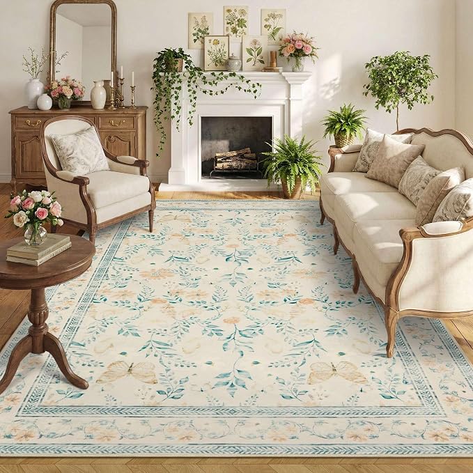 Rugxara Floral Rug for Living Room Bedroom, 5x7 Washable Rug, Large Non Slip by Rugxara
