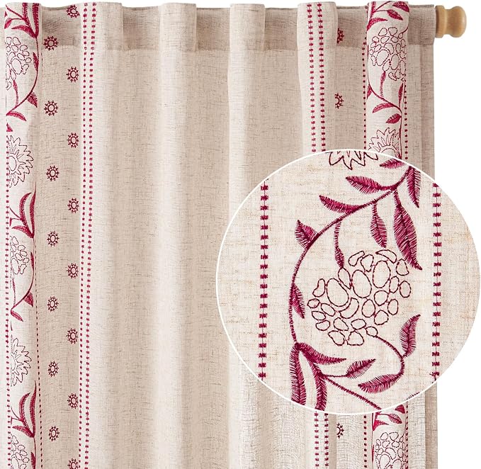 jinchan Winslow Linen Curtains for Bedroom 96 Inches Length Embroidered - Image 8