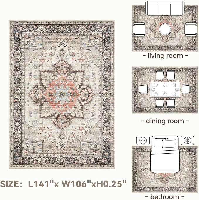 Area Rug 9x12 for Living Room, Medallion Printed Ultra-Thin Soft Large Carpet - Image 8