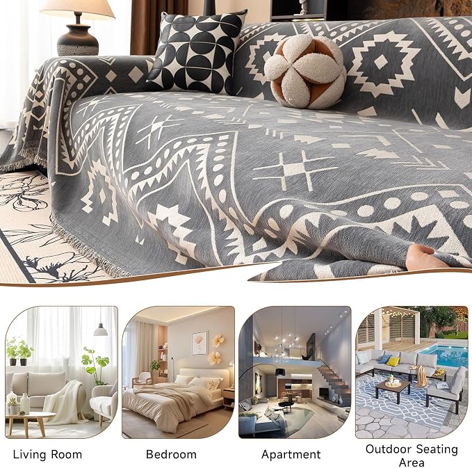 VClife Bohemian Aztec Couch Cover Sectional Sofa Slipcover Washable Chenille - Image 6