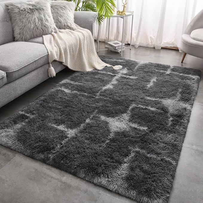 Meralax Gray Rugs for Living Room Bedroom, 5x8 Feet Soft Fluffy Gray Shaggy by Merelax