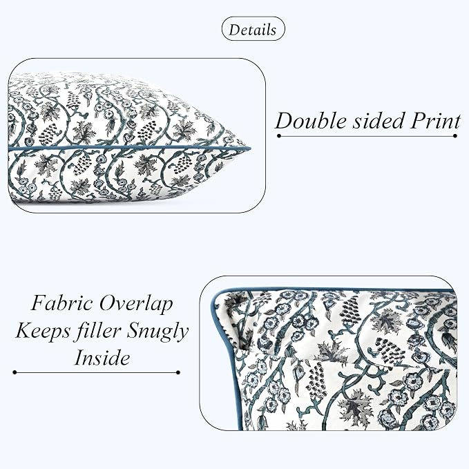 Ridhi Block Print Baby Blue Eyes Pillow Cover 18" x 18" Decorative Couch Pillows - Image 2