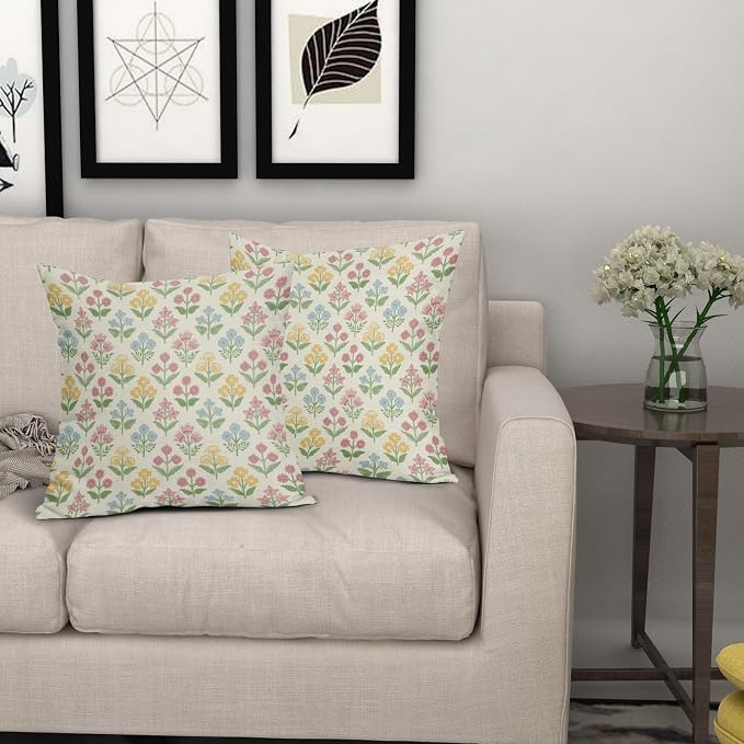 Spring Floral Block Print Pillow Covers 16x16 Inch Set of 2, Easter Decoration - Image 7