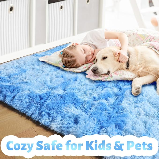 Amdrebio Tie-Dyed Light Blue Area Rugs - Image 2
