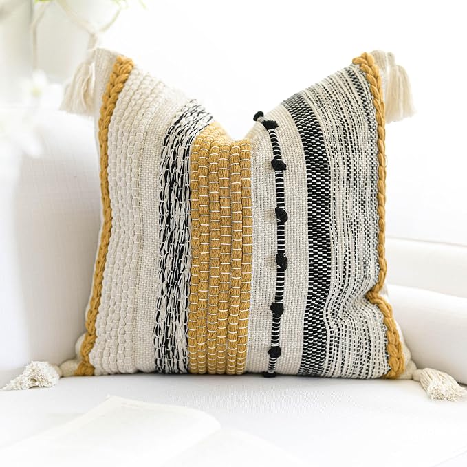 BlissBlush Yellow Mustard Decorative Throw Pillow Cover 18x18 Square Boho - Image 6