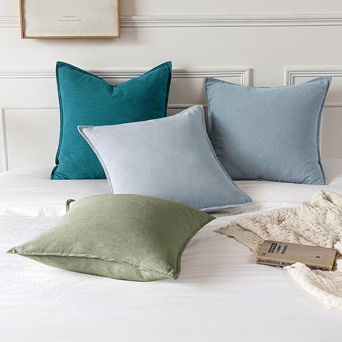 MIULEE Decorative Linen Euro Sham Pillow Covers 24x24 Sage Green ​Boho - Image 5