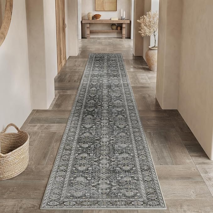 PureCozy Black Runner Rug 2x10 Vintage Area Carpet Hallway Long Indoor Kitchen - Image 3
