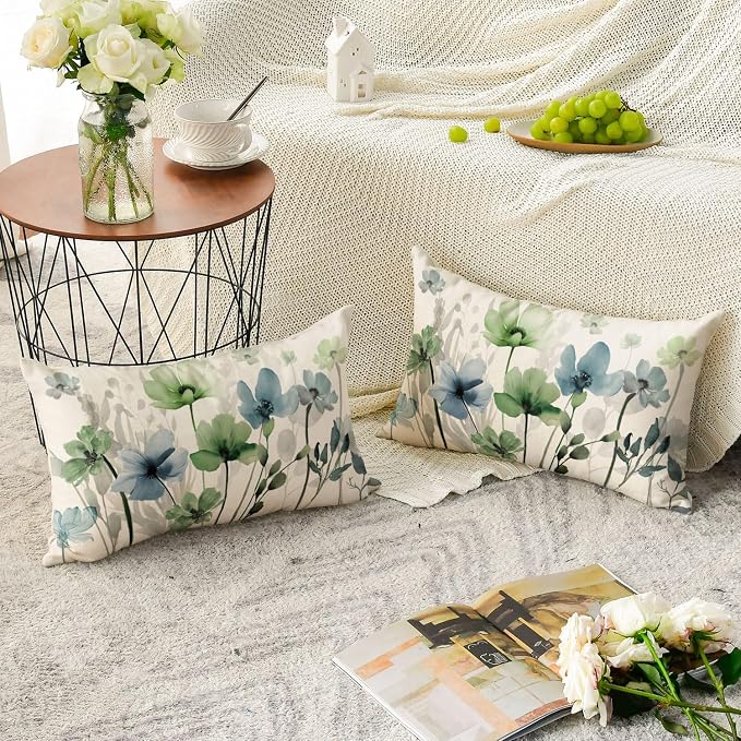 AVOIN colorlife Poppy Flowers Chinoiserie Throw Pillow Covers, 12 x 20 Inch - Image 3