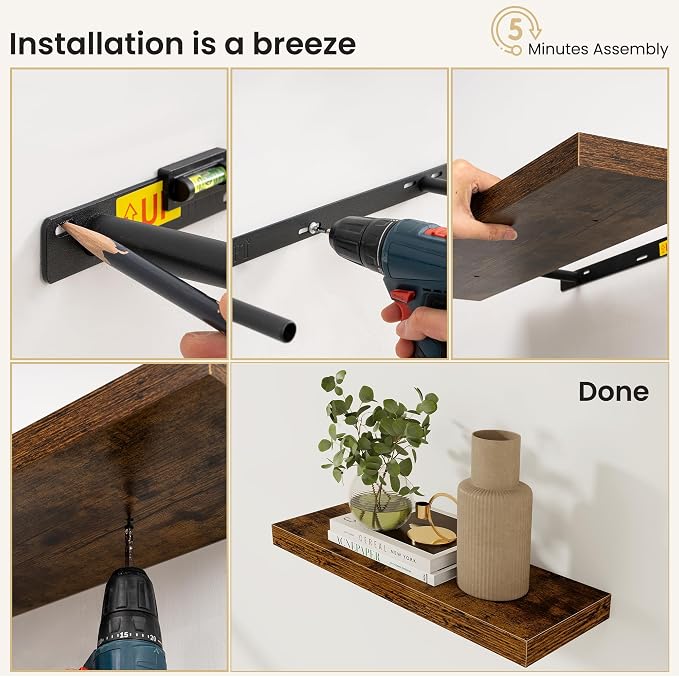 Fun Memories Floating Shelves for Wall, Rustic Wood Wall Mounted Shelves for - Image 6