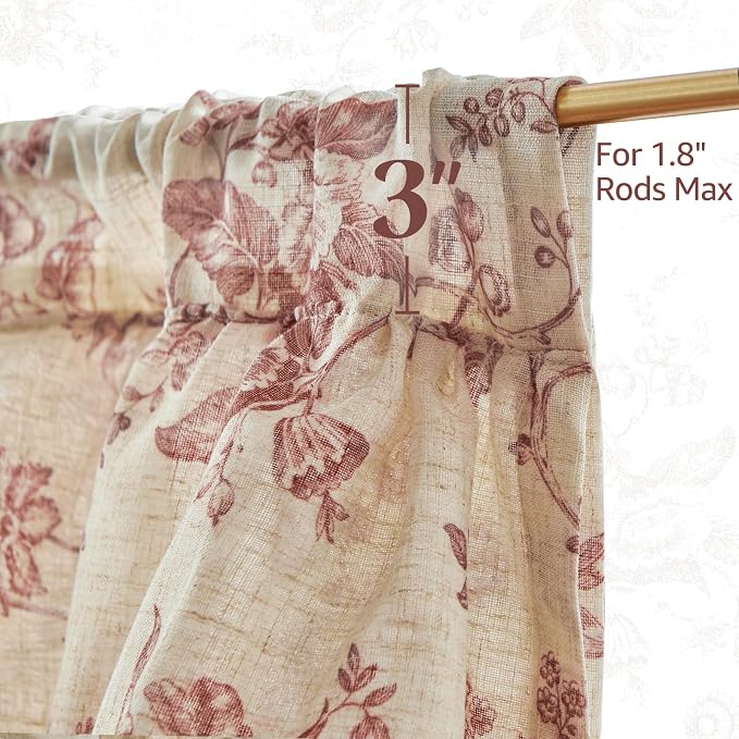 jinchan Amlie Ruffled Floral Valance Curtain Shabby Chic Linen Kitchen Valance - Image 8