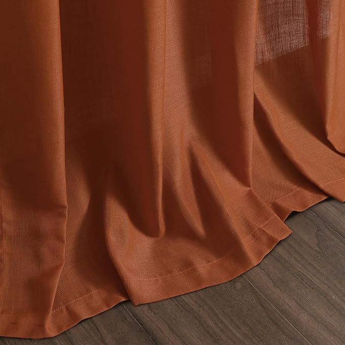 Nanspring Rust Linen Curtains for Living Room 72 Inches Long Light Filtering - Image 9