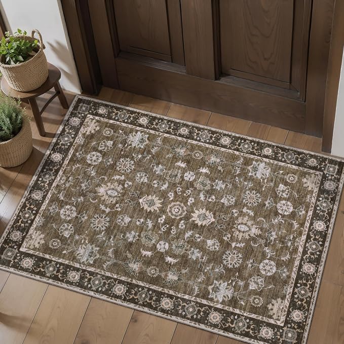 Tangsoo 2x3 Small Rug Washable Brown Entry Rugs - Image 2