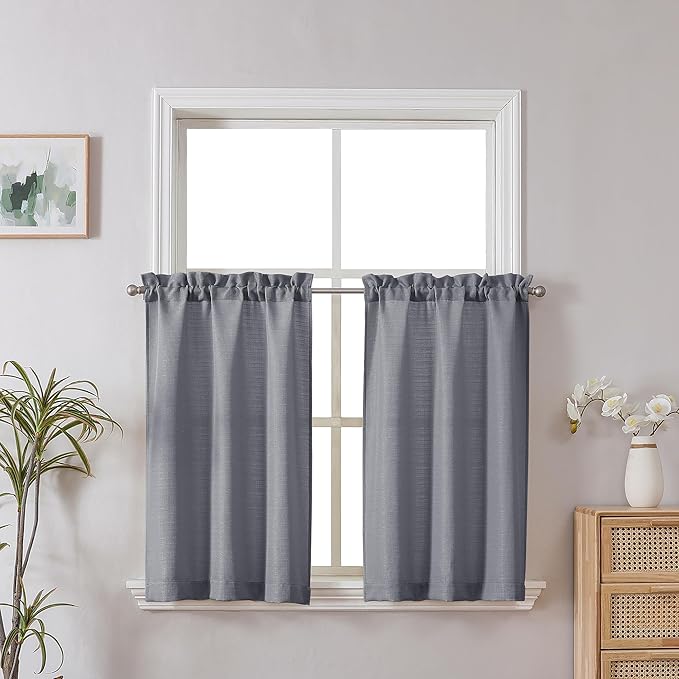 Chyhomenyc 2 Panels Dark Grey Kitchen Curtains, Light Filtering, Rod Pocket by Chyhomenyc