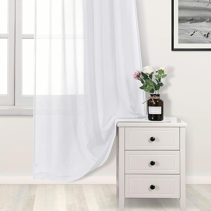 DWCN Sheer White Curtains 63 inch Length 2 Panels Set, Rod Pocket Solid Color - Image 3
