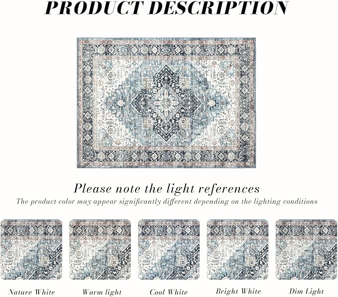 Area Rug 5×7, Vintage Boho Rug, Ultra-Soft Low Pile, Non Slip, Stain Resistant - Image 3