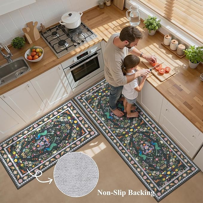HEBE Washable Kitchen Rugs Sets of 3, Non Slip Absorbent Kitchen Rugs and Mats - Image 4