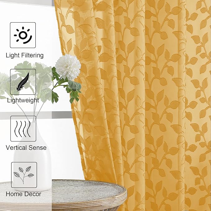Chyhomenyc Extra Long Gold Sheer Curtains 108 Inch Length 2 Panels Set - Image 6