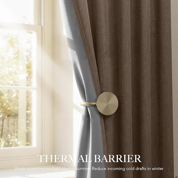 RYB HOME Coffee Linen 100% Blackout Curtains - Image 4