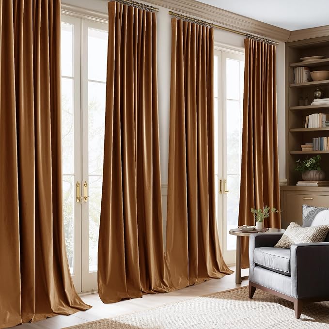 NICETOWN 108 inch Length Bronze Velvet Curtains Pair, Room Darkening Energy - Image 2