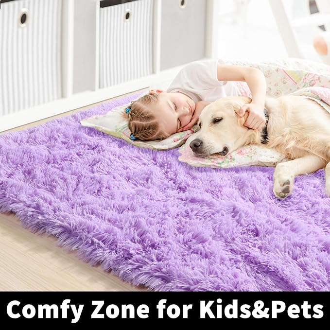 Amdrebio Purple Area Rugs for Bedroom Girls Room Decor Aesthetic, 5x7 Cute - Image 2